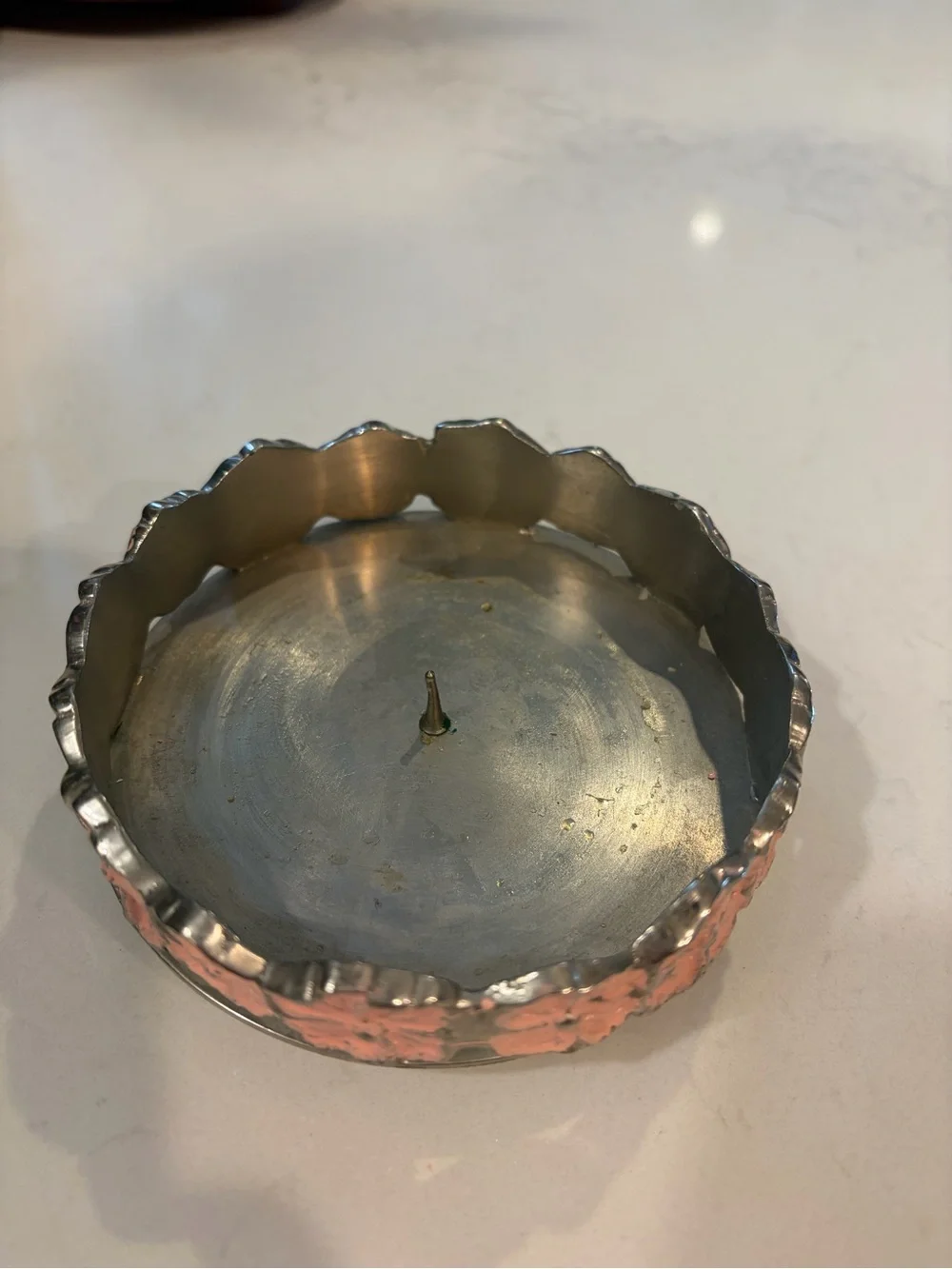 Pair of Pink Floral and Silver Metal Pillar Candle Holder
